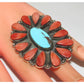 Massive Navajo Turquoise Red Spiny Cluster Ring Sz 7.5 