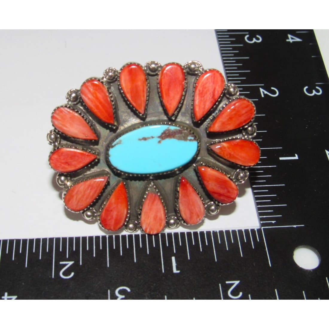 Massive Navajo Turquoise Red Spiny Cluster Ring Sz 7.5 