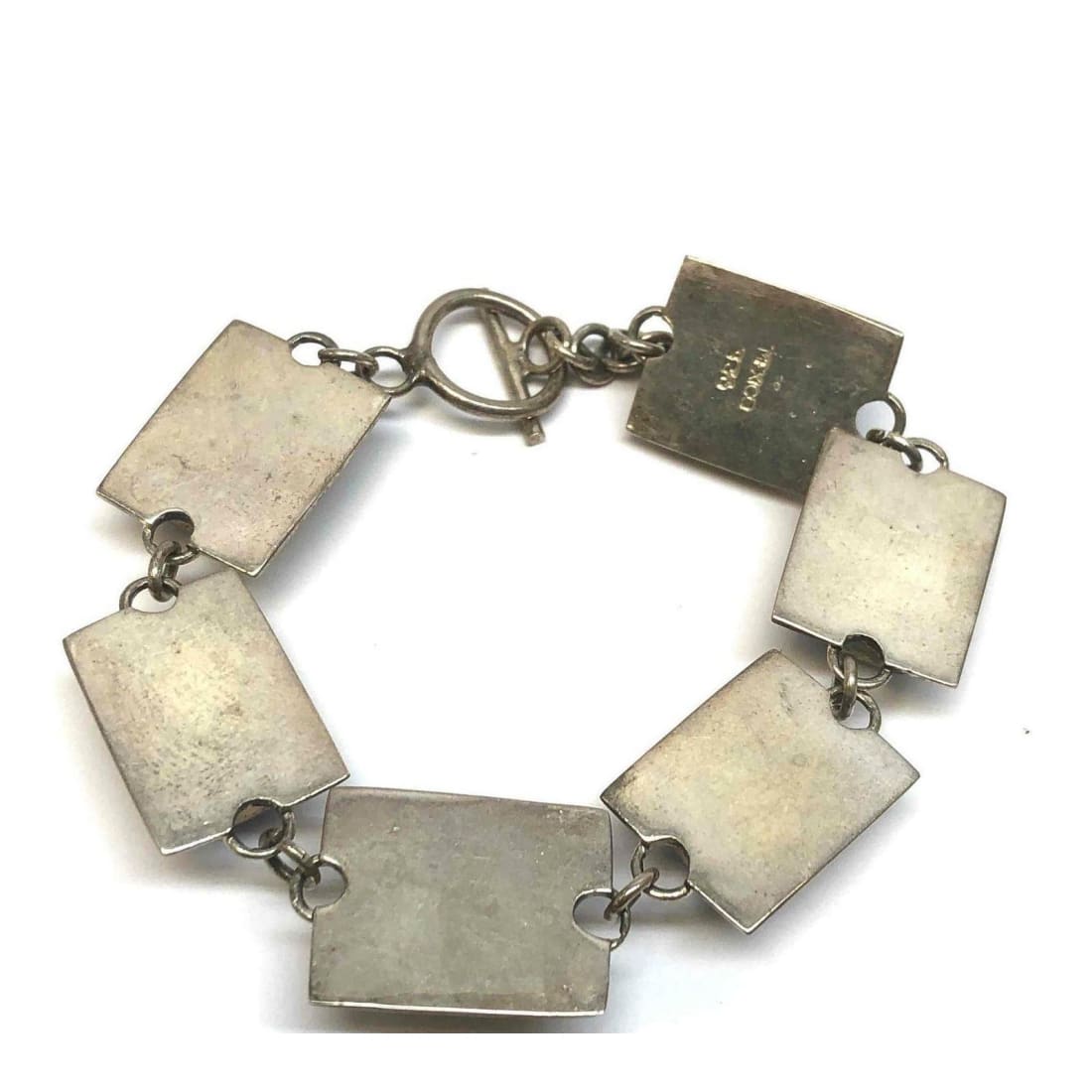 MOD Mexico 925 Sterling Silver Lapis Panel Link Bracelet 7.5" Wrist 42 Gr Lapis