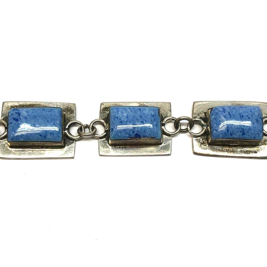MOD Mexico 925 Sterling Silver Lapis Panel Link Bracelet 7.5" Wrist 42 Gr Lapis