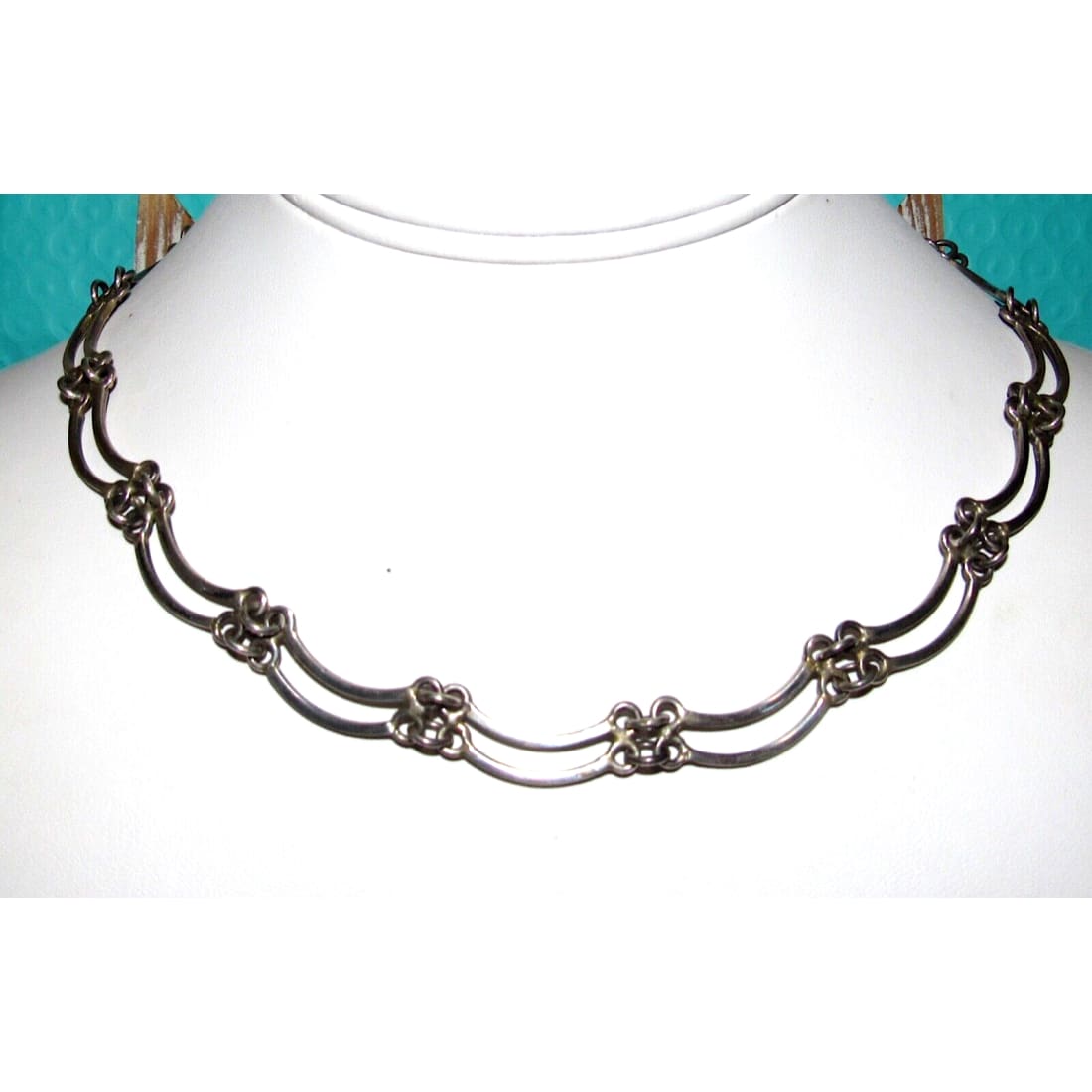 Modernist Taxco Mexico Necklace Sterling Silver 17L Choker 
