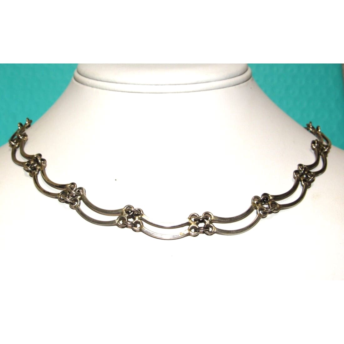 Modernist Taxco Mexico Necklace Sterling Silver 17L Choker 