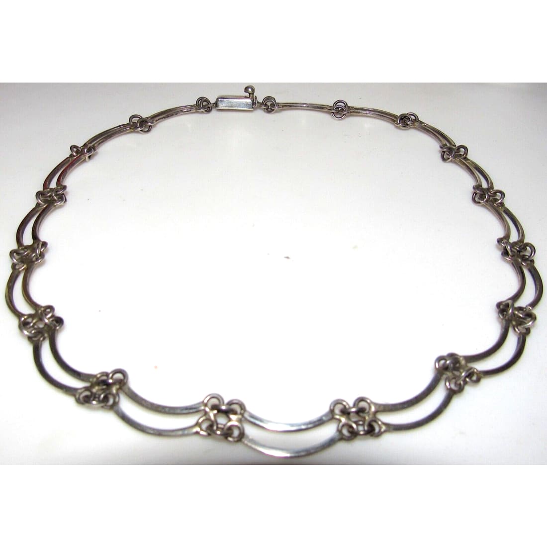 Modernist Taxco Mexico Necklace Sterling Silver 17L Choker 