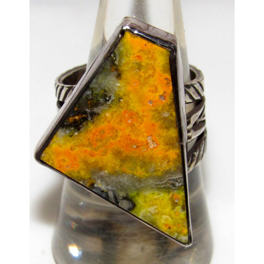 Native American Bumblebee Jasper Ring Sz 8 Signed Sterling 