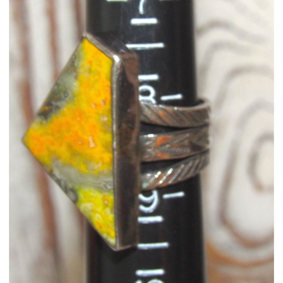 Native American Bumblebee Jasper Ring Sz 8 Signed Sterling 