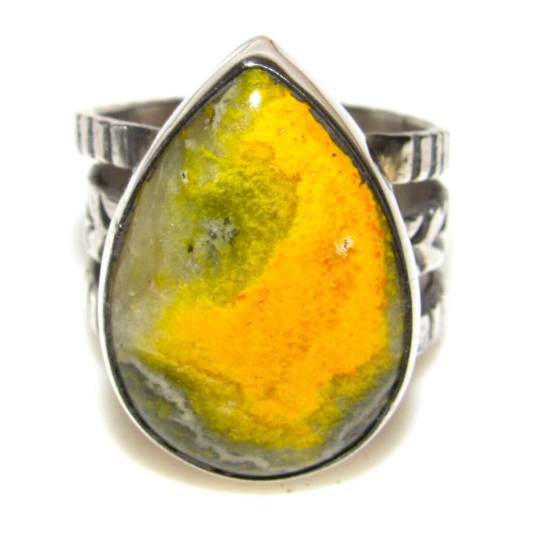 Native American Bumblebee Jasper Ring Sz 8 Signed Sterling 
