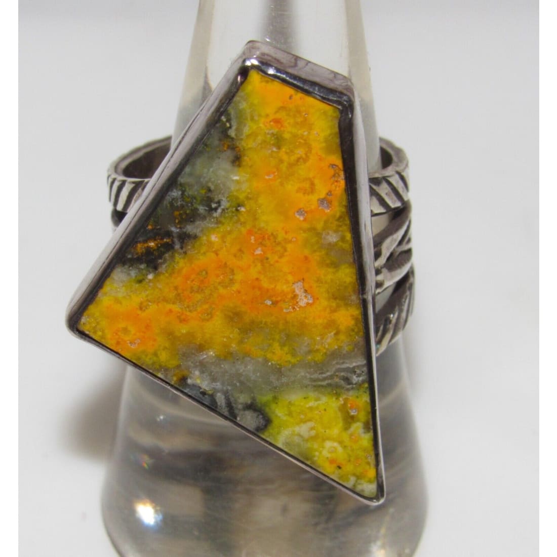Native American Bumblebee Jasper Ring Sz 8 Signed Sterling 