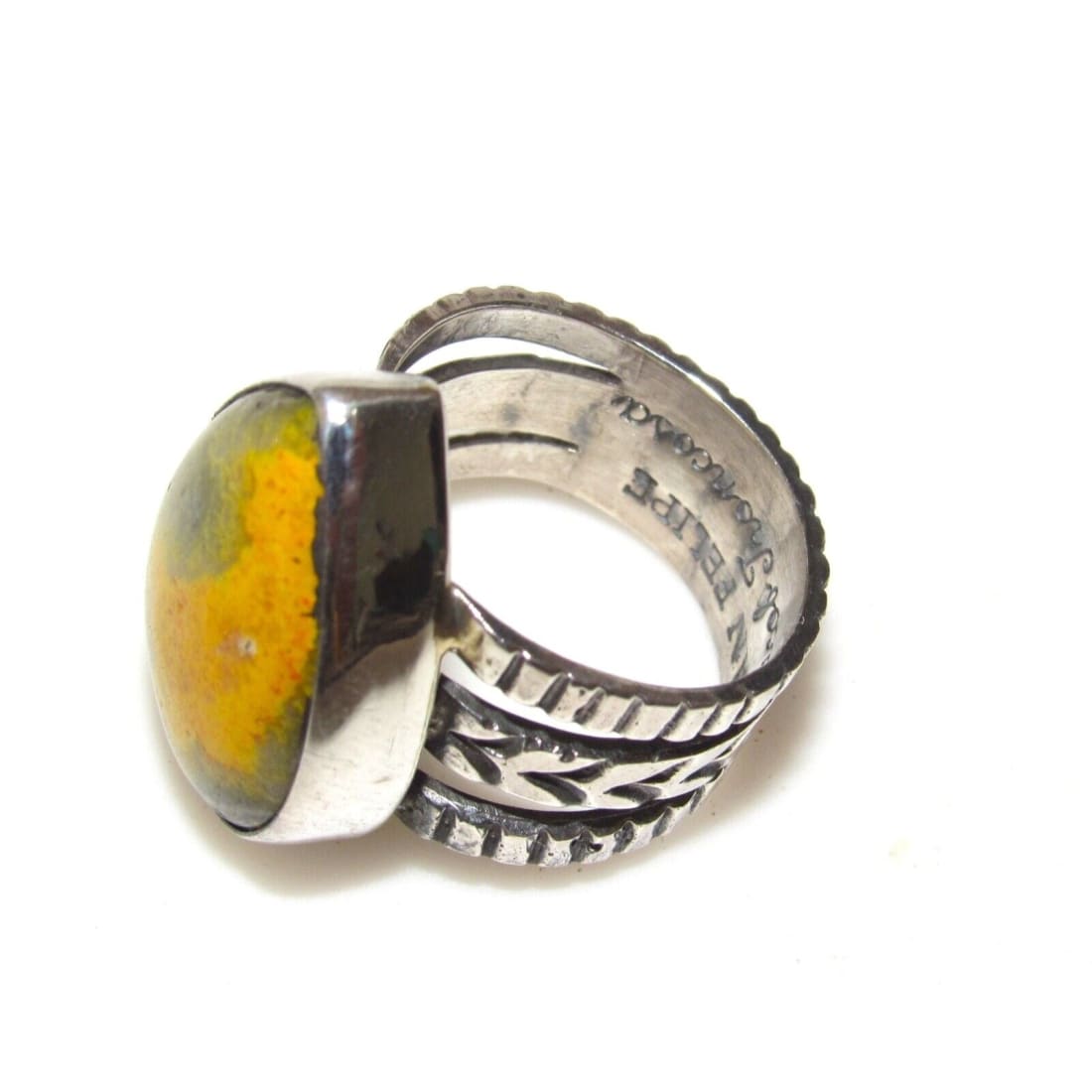 Native American Bumblebee Jasper Ring Sz 8 Signed Sterling 