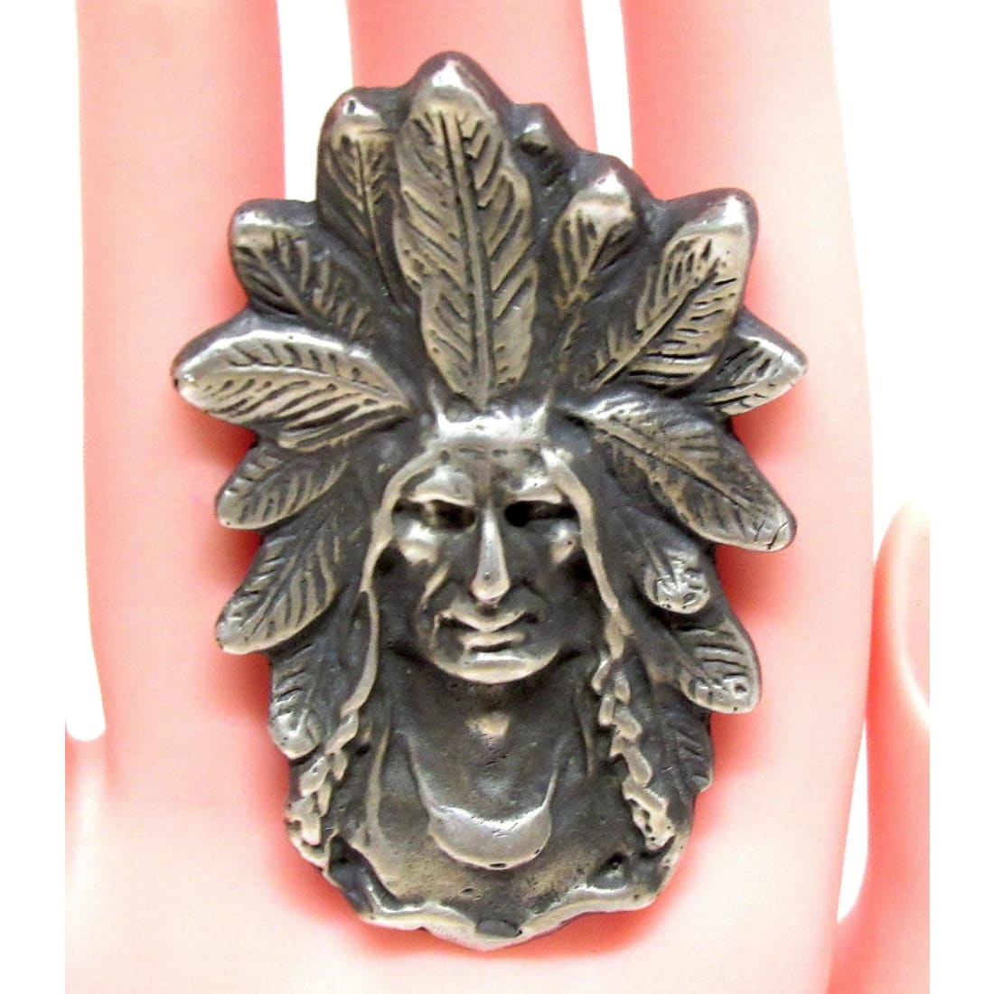 Native American Indian Chief Ring Size 9 Tufa Cast Sterling Silver Ring Signed 43Gr The Southwestern Style Gallery
