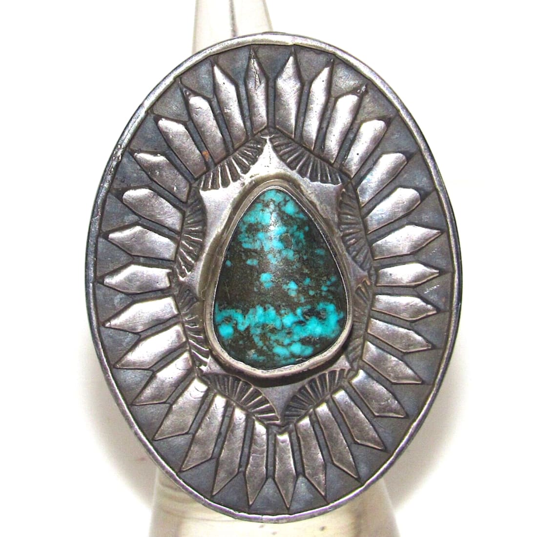 Native American Number 8 Turquoise Concho Ring Sz 7 Sterling