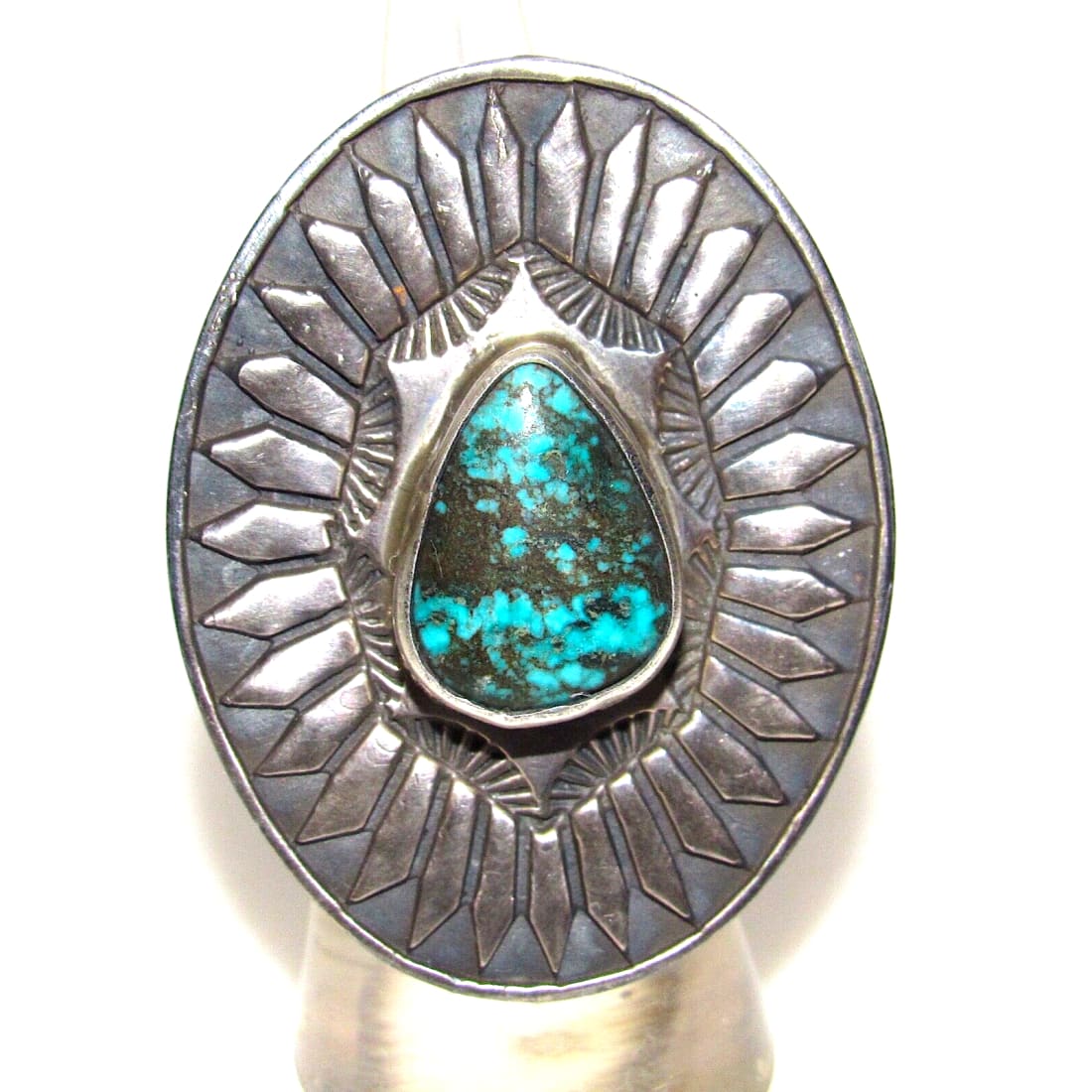 Native American Number 8 Turquoise Concho Ring Sz 7 Sterling