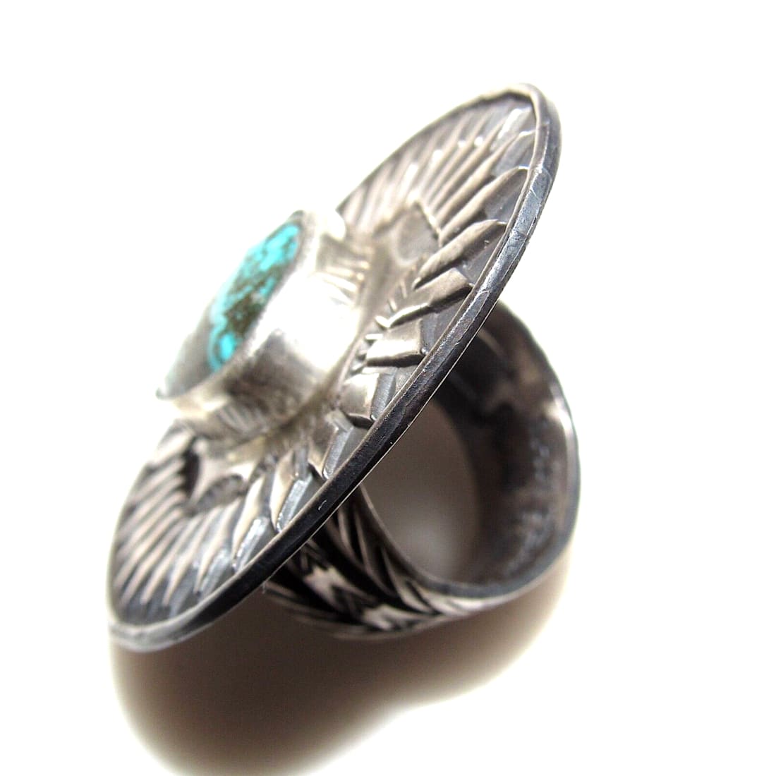 Native American Number 8 Turquoise Concho Ring Sz 7 Sterling