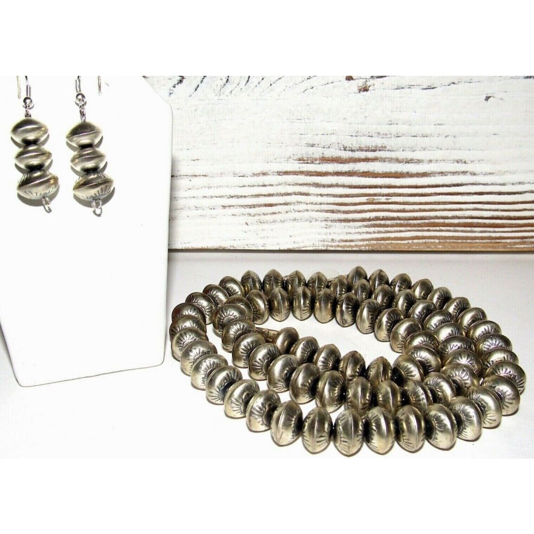 Navajo 10mm Pearls Necklace & Earrings Set Sterling Stamped 