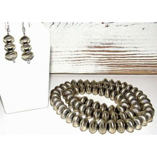 Navajo 10mm Pearls Necklace & Earrings Set Sterling Stamped 