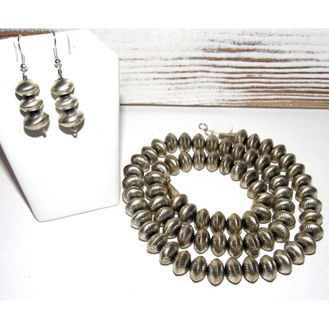 Navajo 10mm Pearls Necklace & Earrings Set Sterling Stamped 