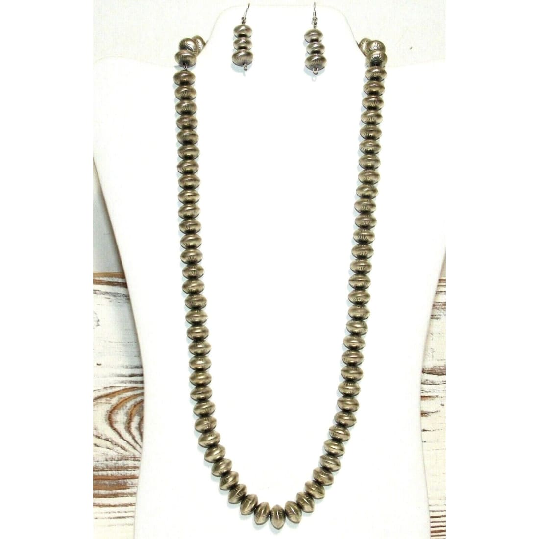 Navajo 10mm Pearls Necklace & Earrings Set Sterling Stamped 