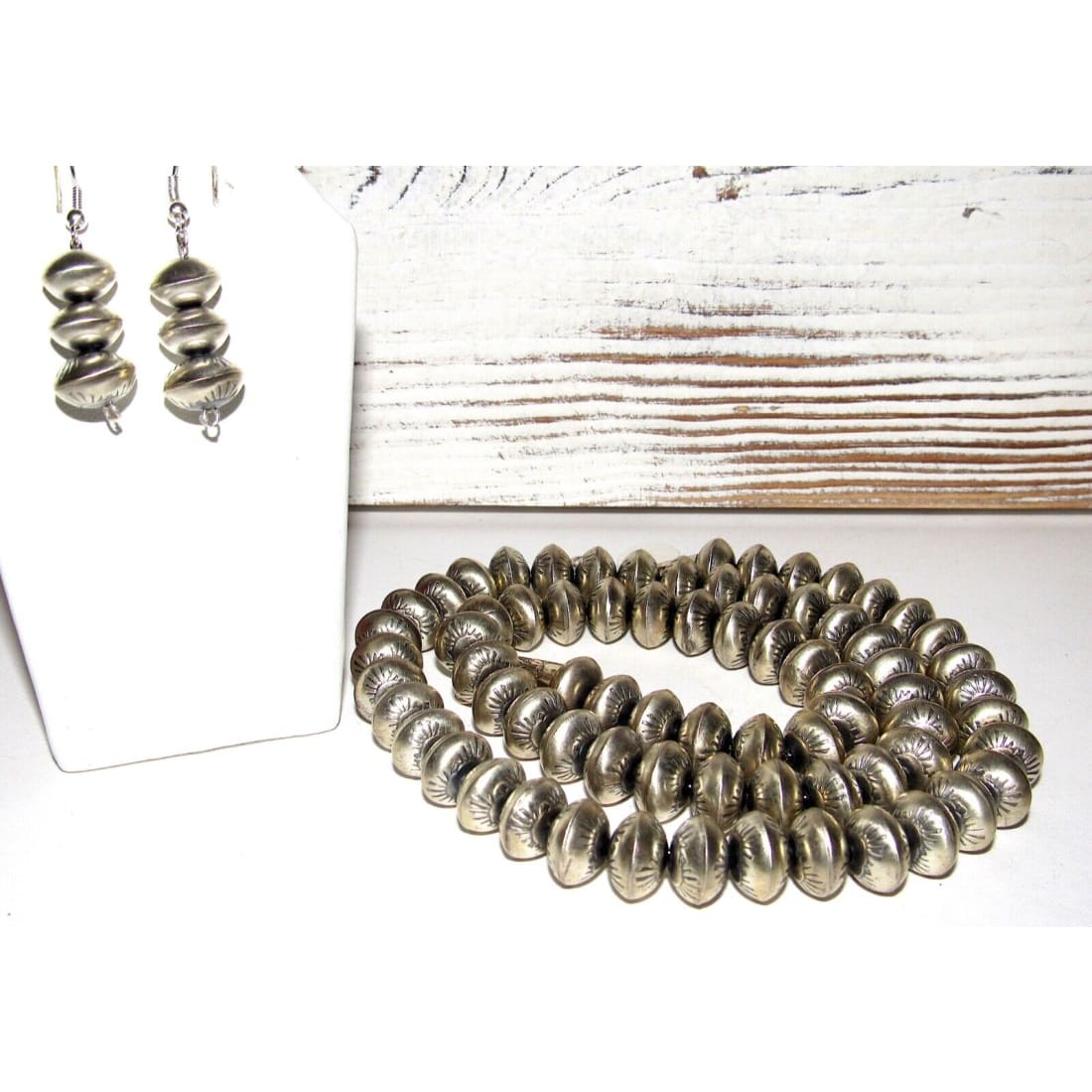 Navajo 10mm Pearls Necklace & Earrings Set Sterling Stamped 
