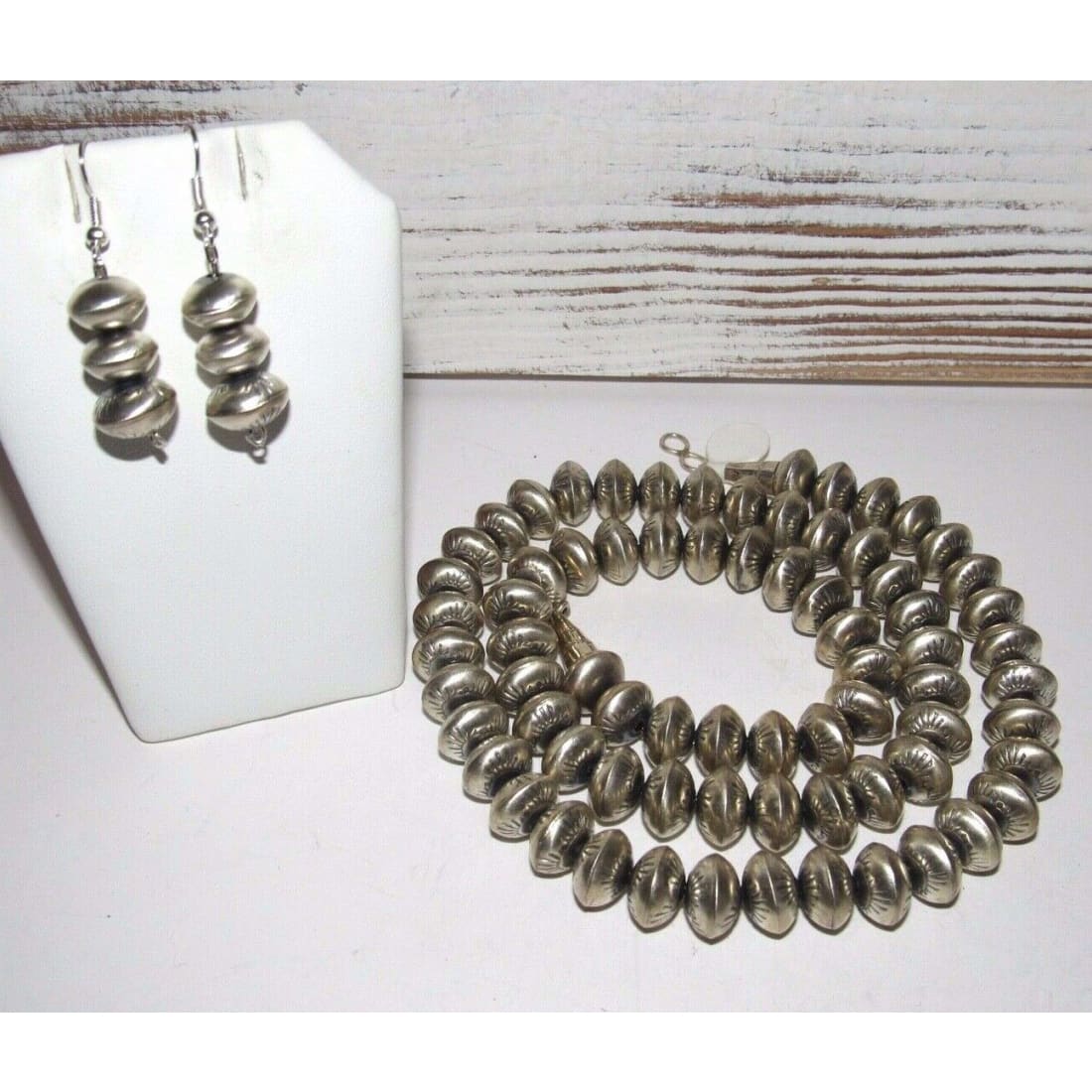 Navajo 10mm Pearls Necklace & Earrings Set Sterling Stamped 