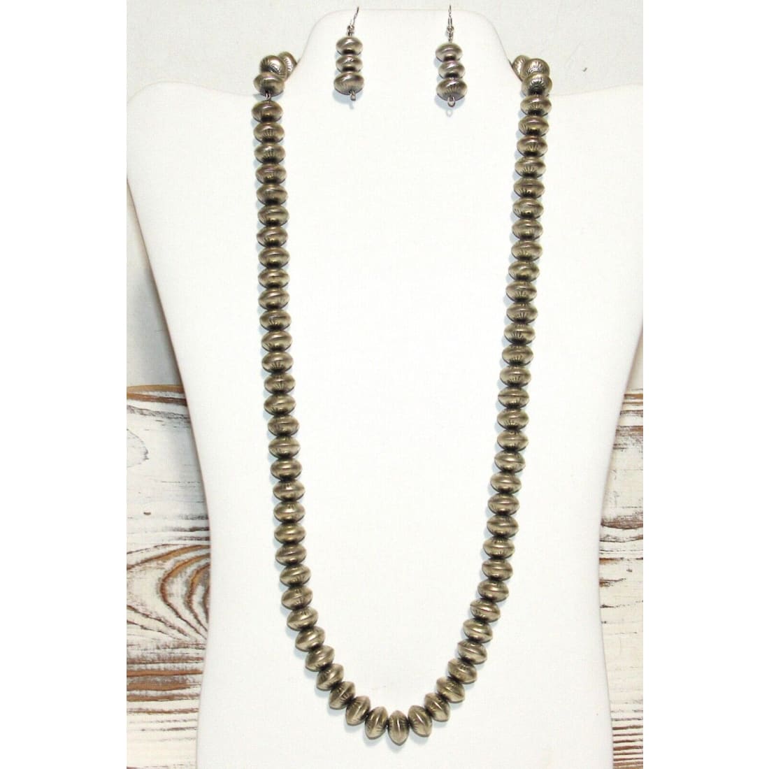 Navajo 10mm Pearls Necklace & Earrings Set Sterling Stamped 