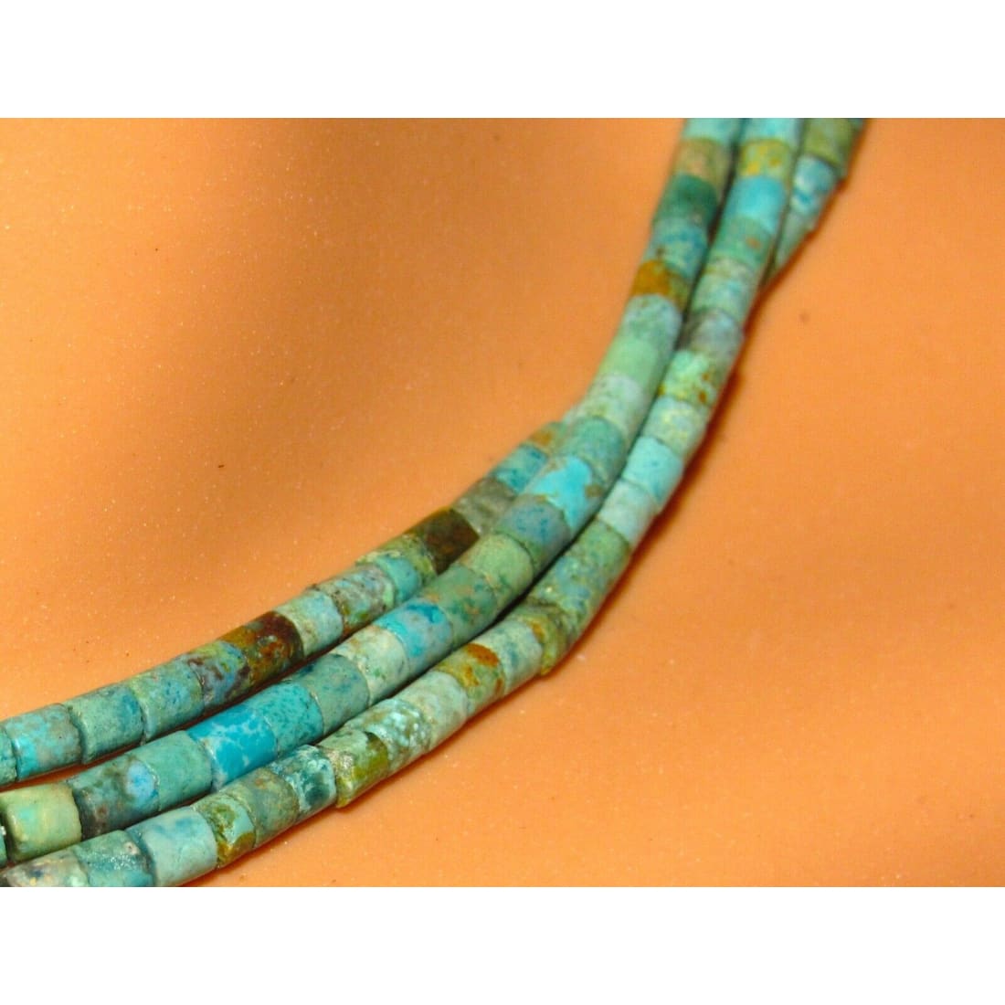 Navajo 3 Strand Rolled Turquoise Heishi Choker Necklace 18L