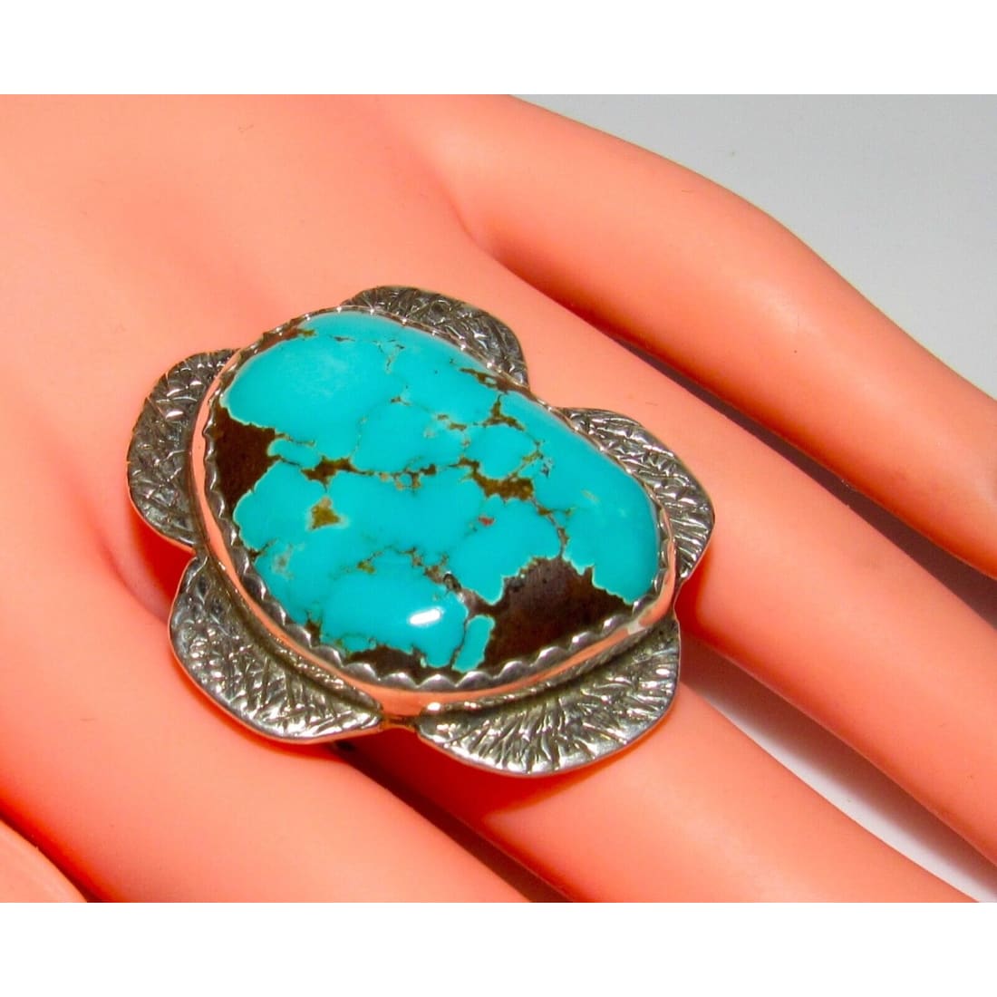Navajo ADAM FIERRO Number 8 Turquoise Adjustable Ring Sterling Signed Native American
