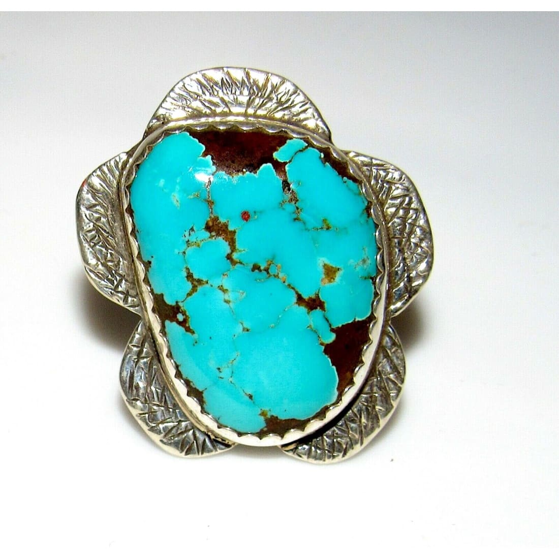 Navajo ADAM FIERRO Number 8 Turquoise Adjustable Ring Sterling Signed Native American