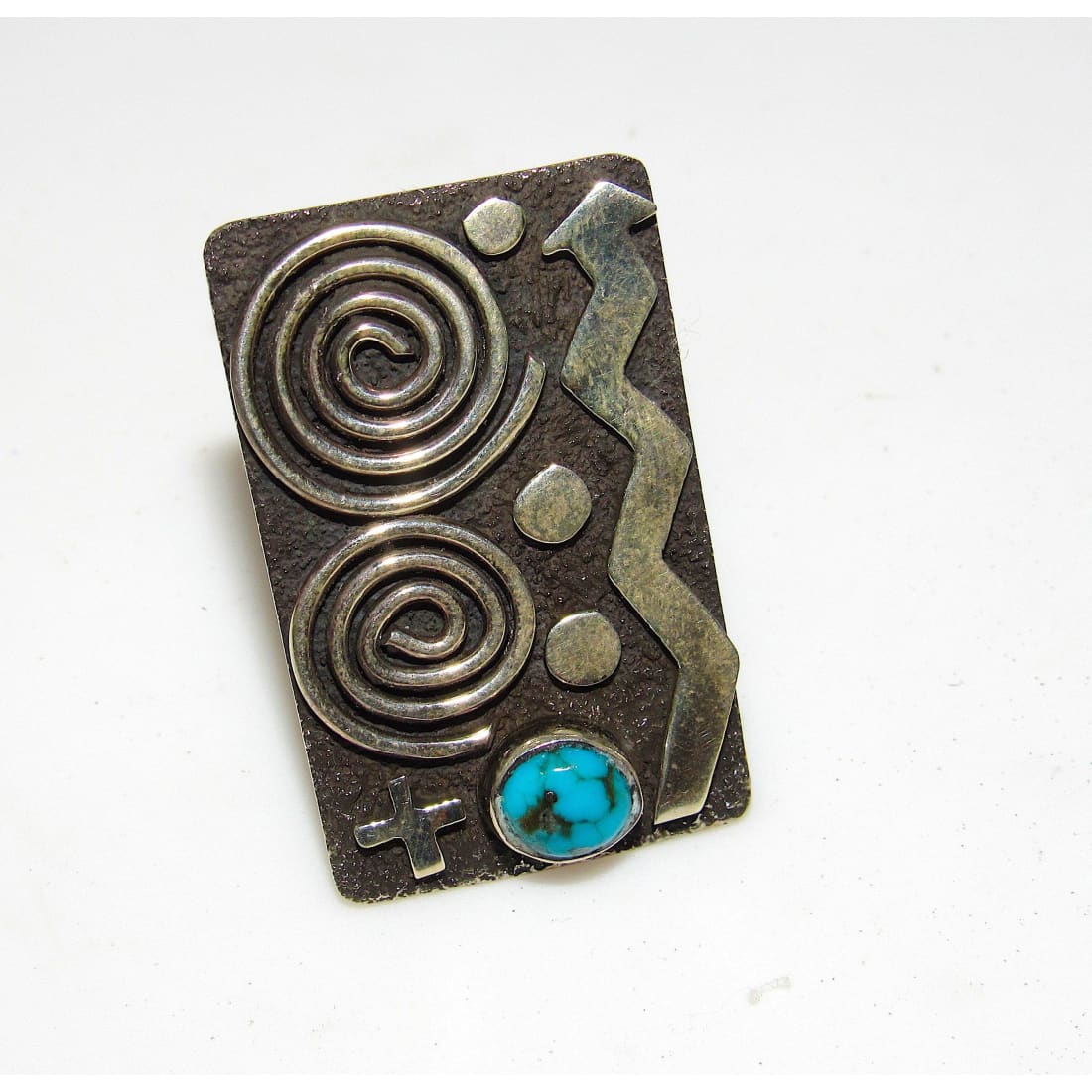 Navajo Alex Sanchez Ring Size 8 Sterling Silver Kingman Turquoise Petroglyph Design Statement Ring Native American The Southwestern Style Gallery