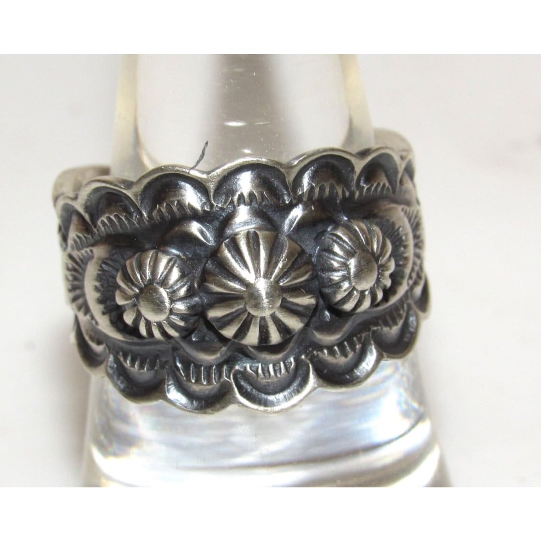 Navajo Band Ring Size 8 Sterling Silver Repousse Band Signed