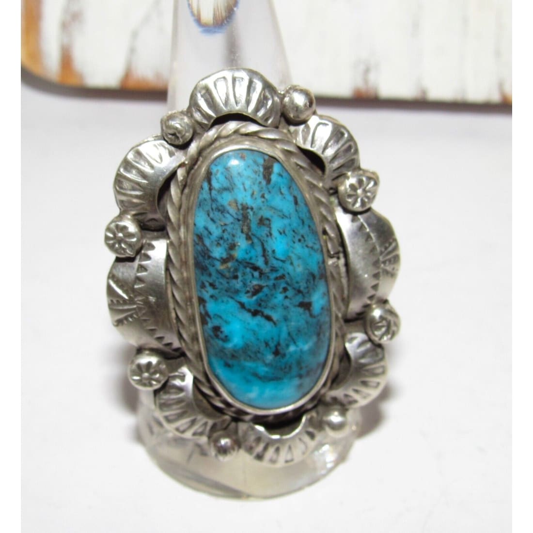 Navajo Blue Gem Mine Turquoise Statement Ring Sz 8.5