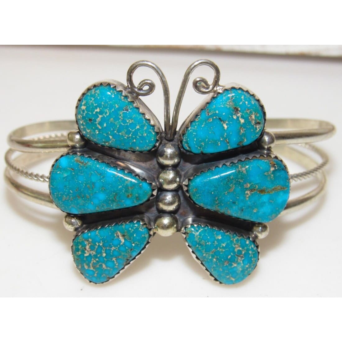 Navajo Blue Gem Turquoise Butterfly Cuff Bracelet Sterling 