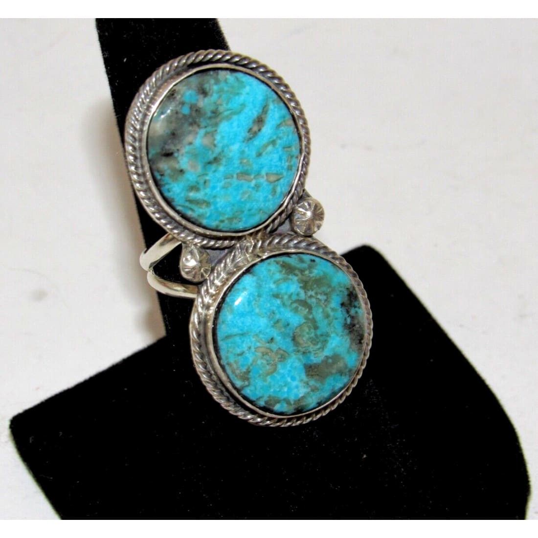 Navajo Blue Gem Turquoise Statement Ring Size 7 Sterling