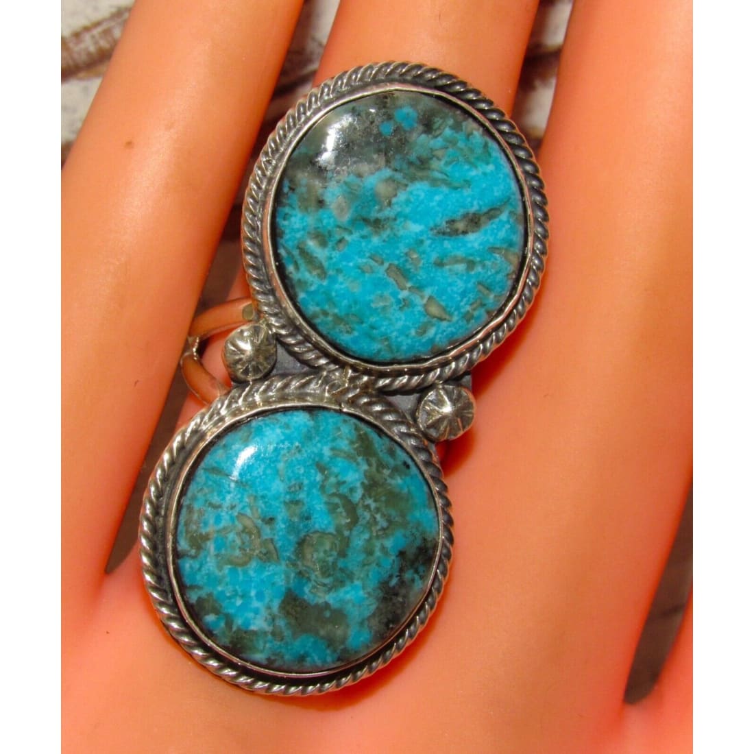 Navajo Blue Gem Turquoise Statement Ring Size 7 Sterling