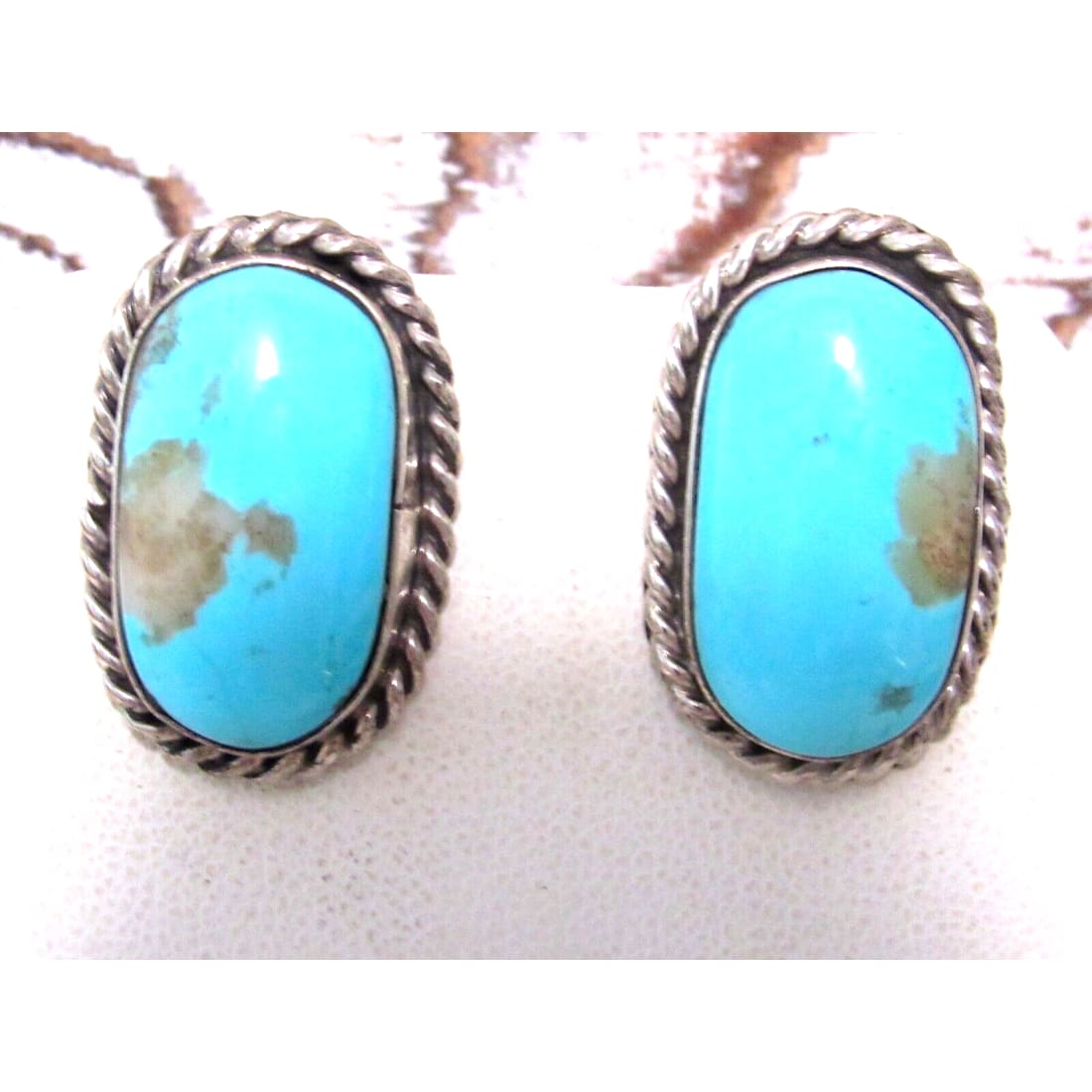 Navajo Blue Ridge Turquoise Post Earrings Sterling Silver 