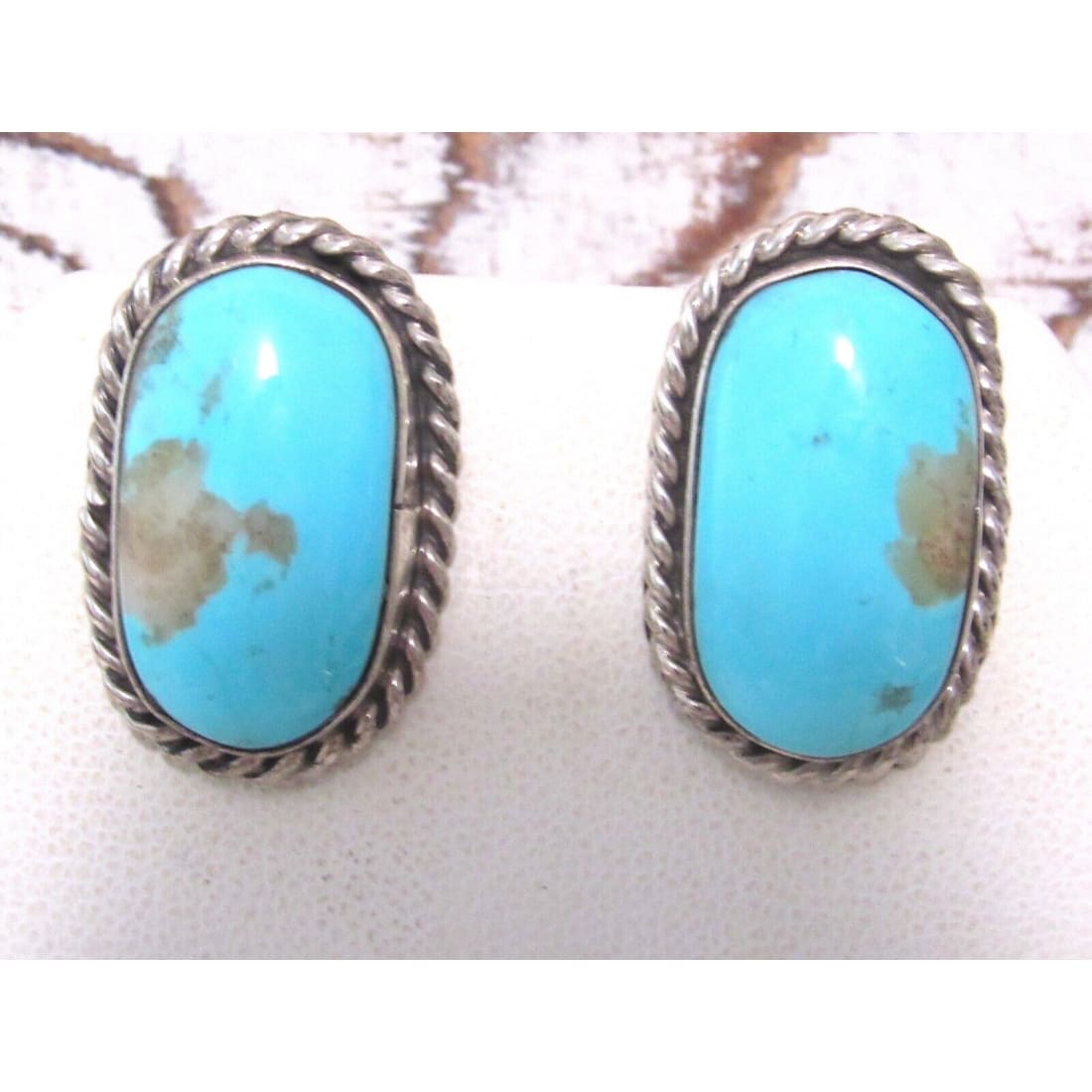 Navajo Blue Ridge Turquoise Post Earrings Sterling Silver 