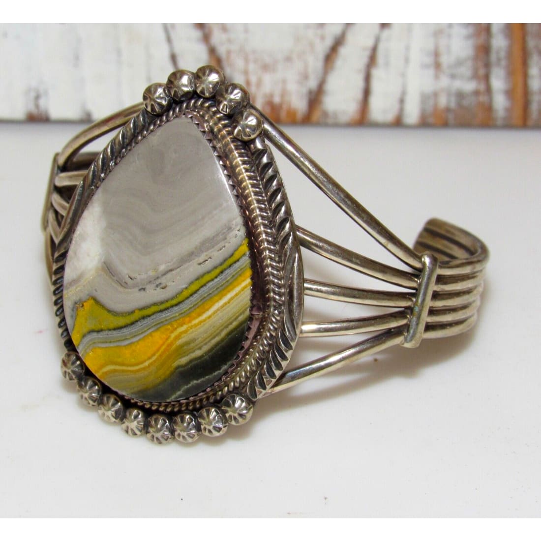 Navajo Bumblebee Jasper Cuff Bracelet Sterling Silver P. 
