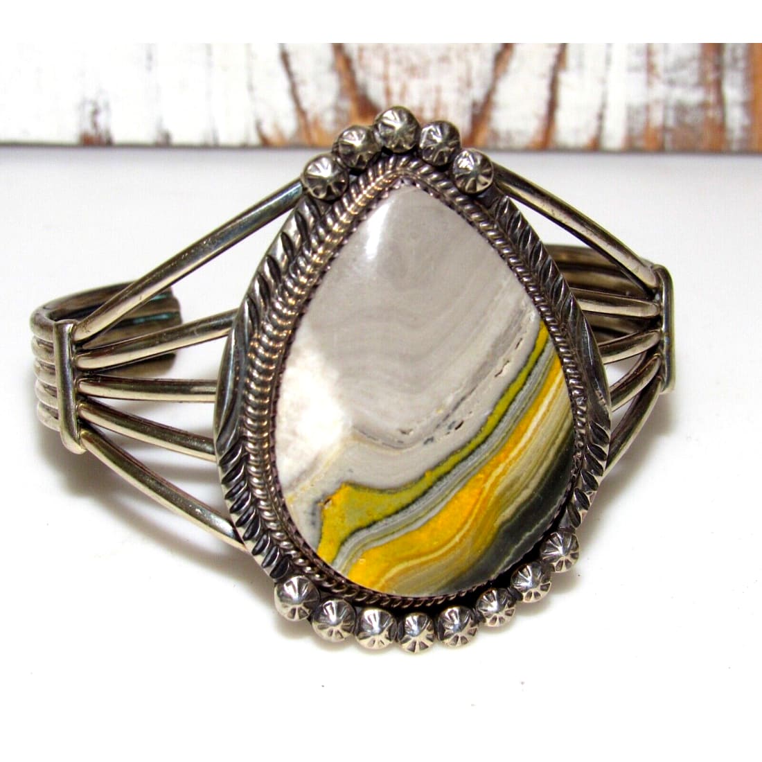 Navajo Bumblebee Jasper Cuff Bracelet Sterling Silver P. 