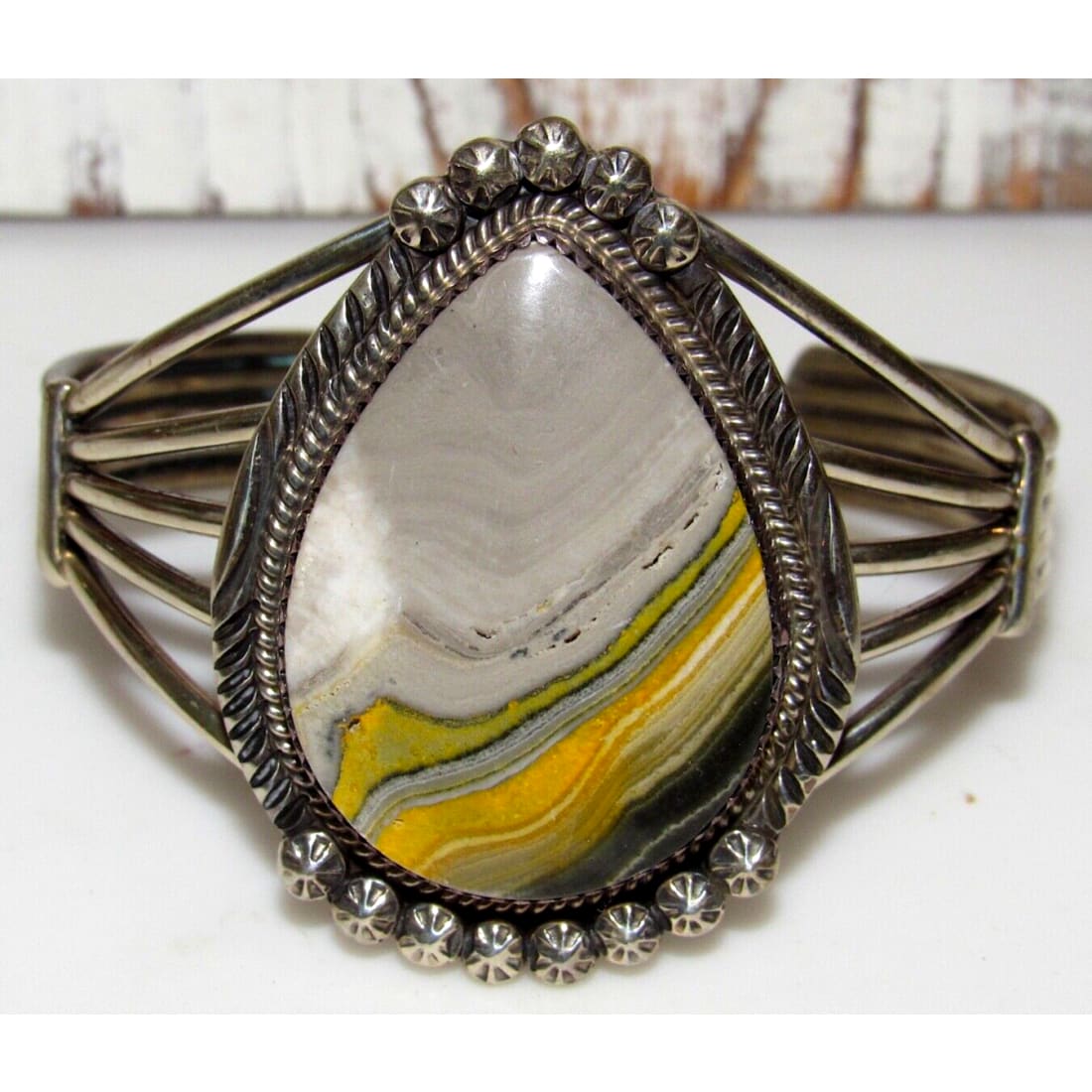 Navajo Bumblebee Jasper Cuff Bracelet Sterling Silver P. 