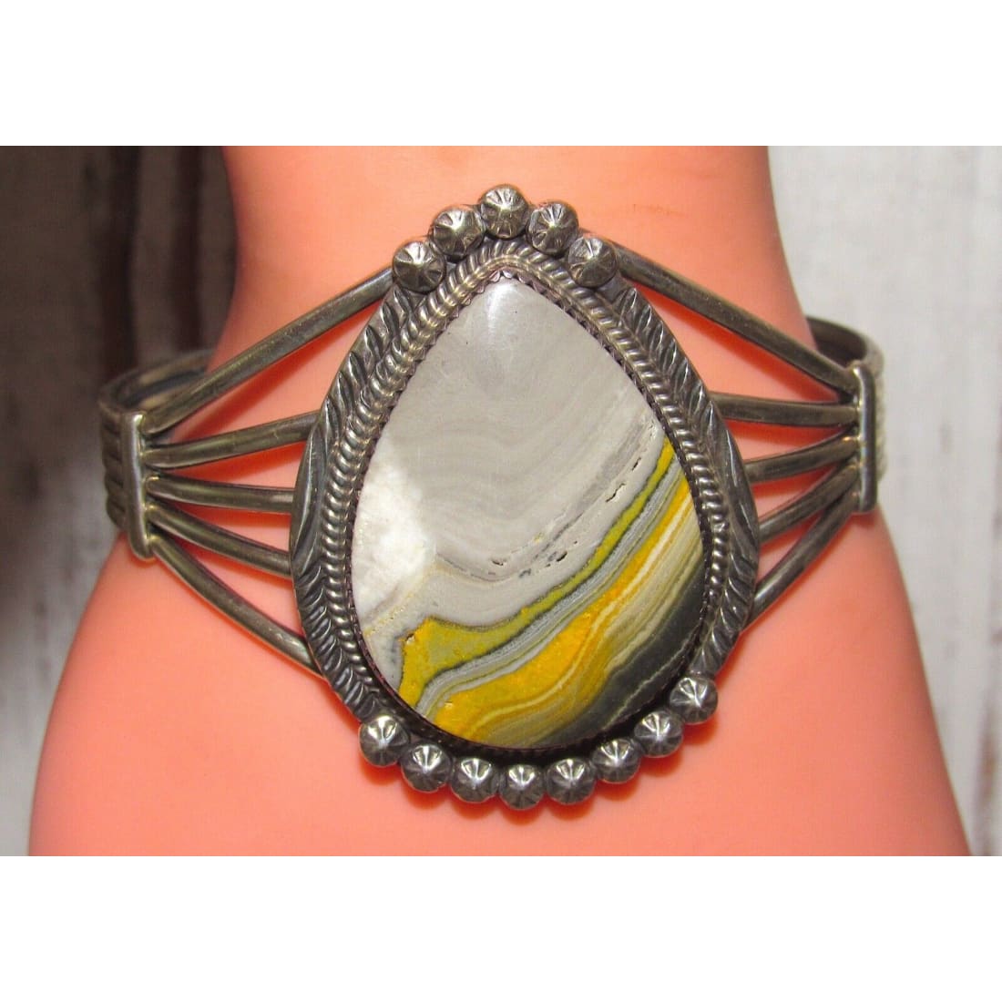Navajo Bumblebee Jasper Cuff Bracelet Sterling Silver P. 