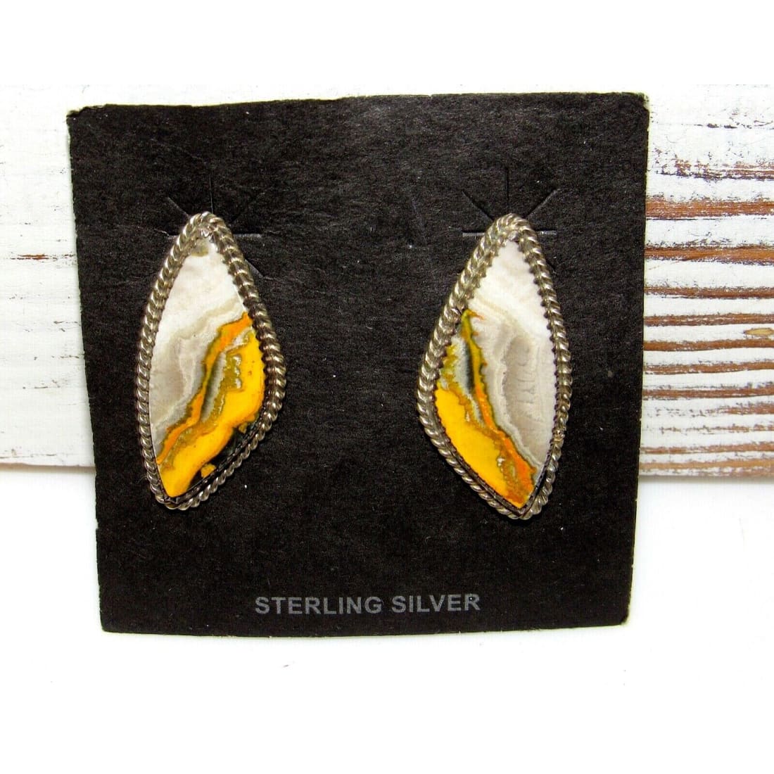 Navajo Bumblebee Jasper Post Earrings Sterling Silver Native