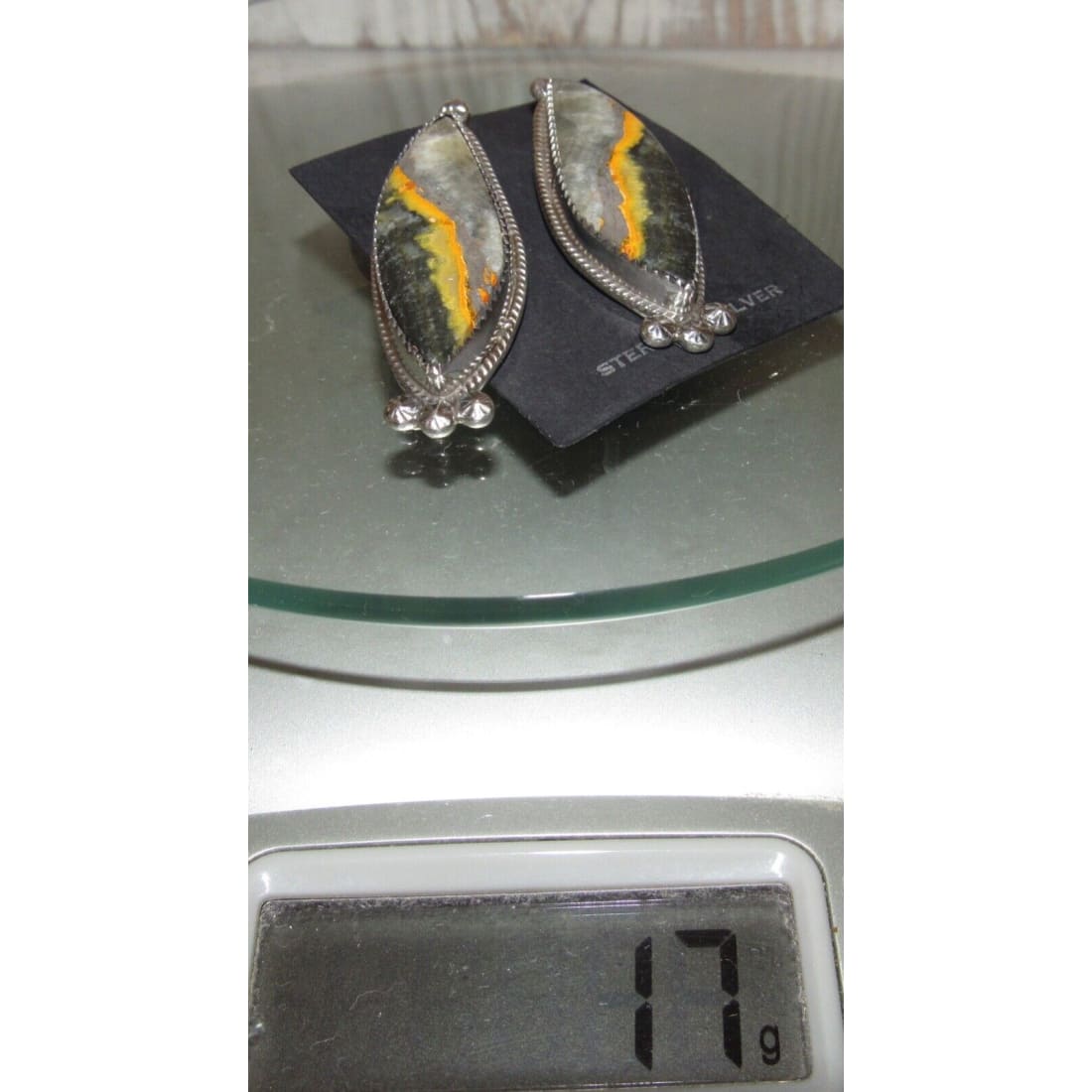 Navajo Bumblebee Jasper Post Earrings Sterling Silver P. 