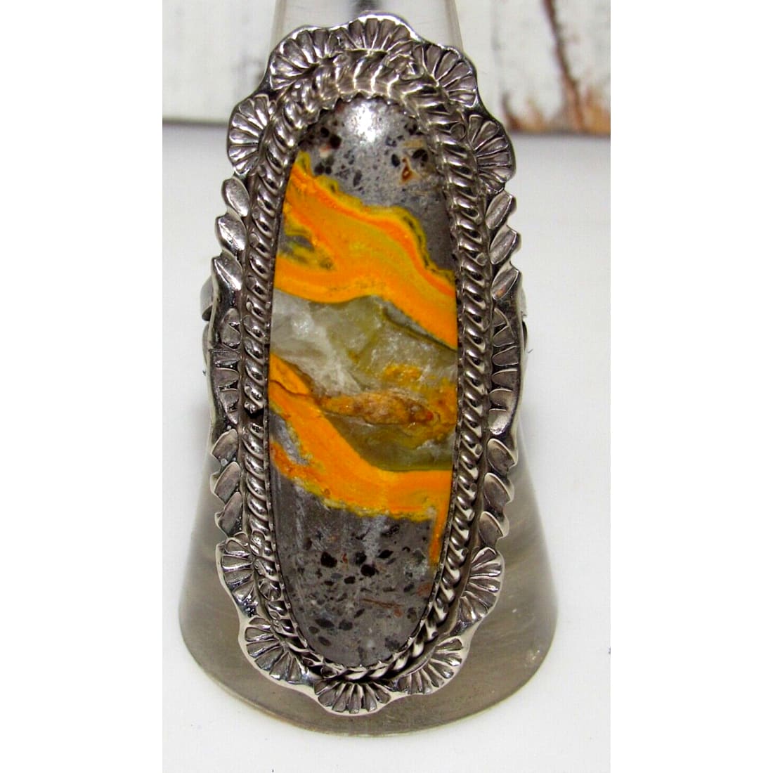 Navajo Bumblebee Jasper Ring Sz 9 Signed Sterling Silver 