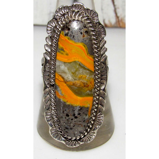 Navajo Bumblebee Jasper Ring Sz 9 Signed Sterling Silver 