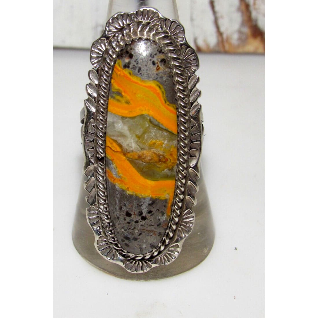 Navajo Bumblebee Jasper Ring Sz 9 Signed Sterling Silver 
