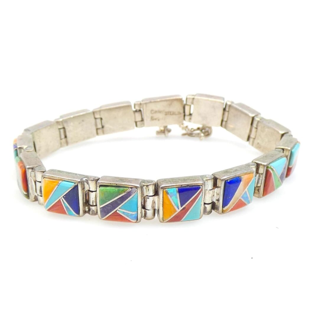 Navajo Calvin Begay Inlay Link Bracelet Sterling Silver 