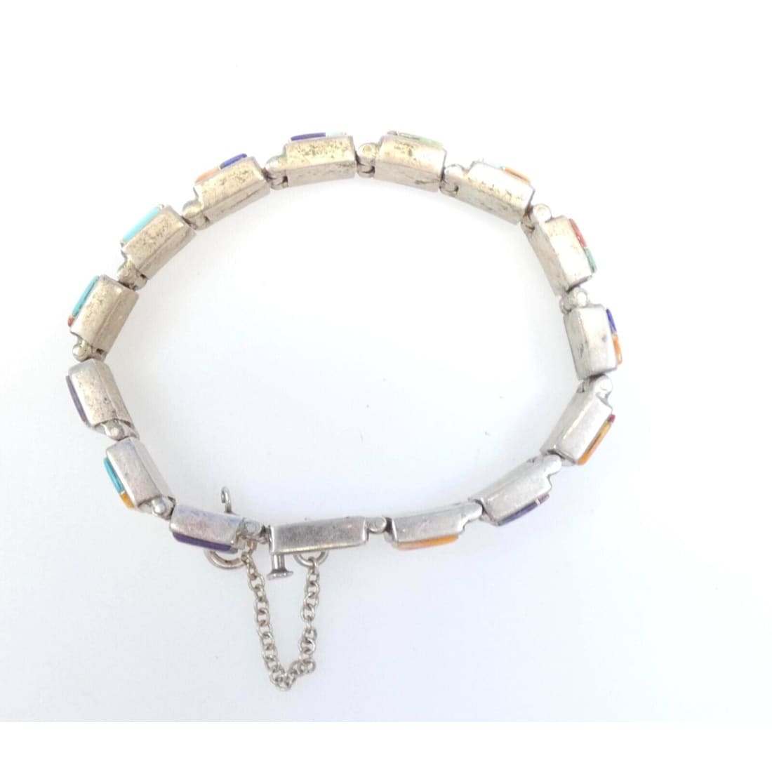 Navajo Calvin Begay Inlay Link Bracelet Sterling Silver 