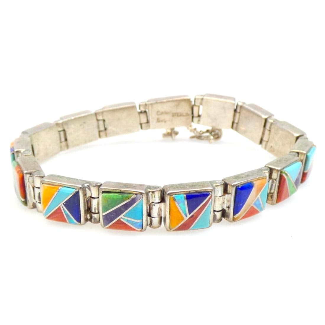 Navajo Calvin Begay Inlay Link Bracelet Sterling Silver 