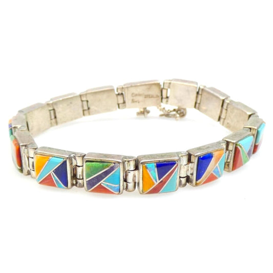 Navajo Calvin Begay Inlay Link Bracelet Sterling Silver 