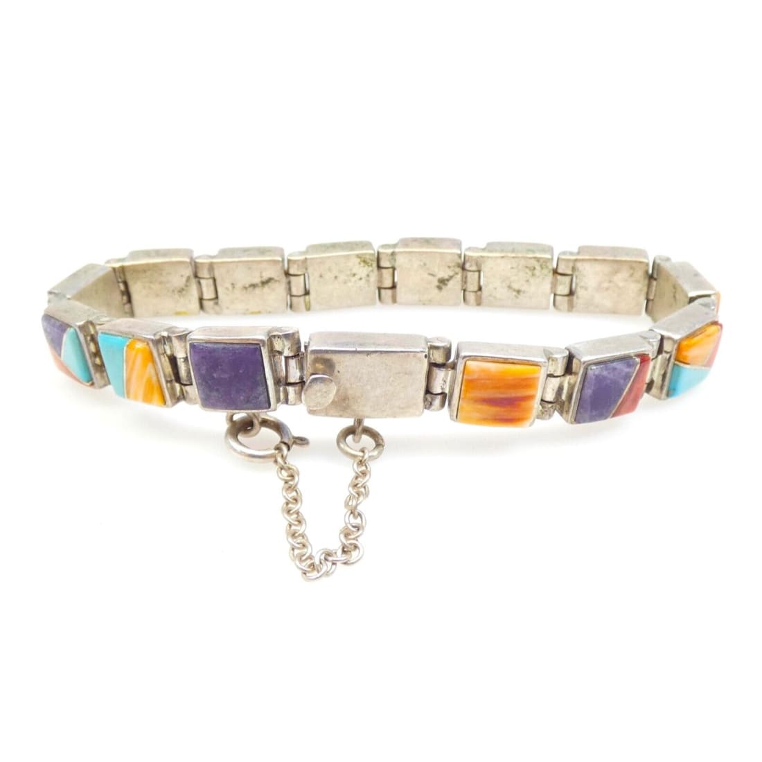 Navajo Calvin Begay Inlay Link Bracelet Sterling Silver 