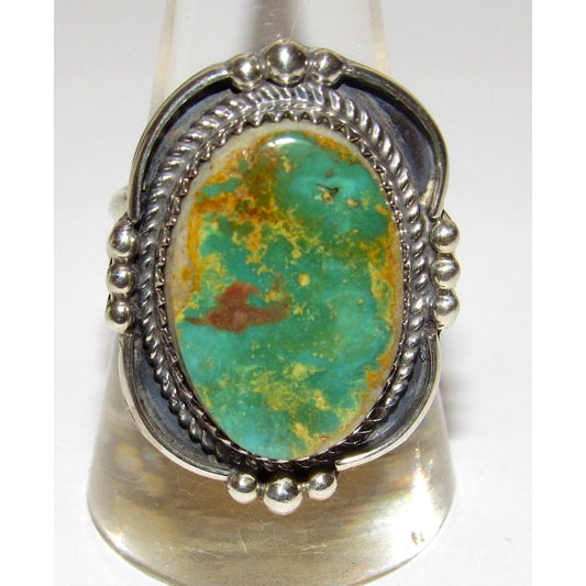 Navajo Carico Lake Turquoise Statement Ring Sz 9 Sterling 