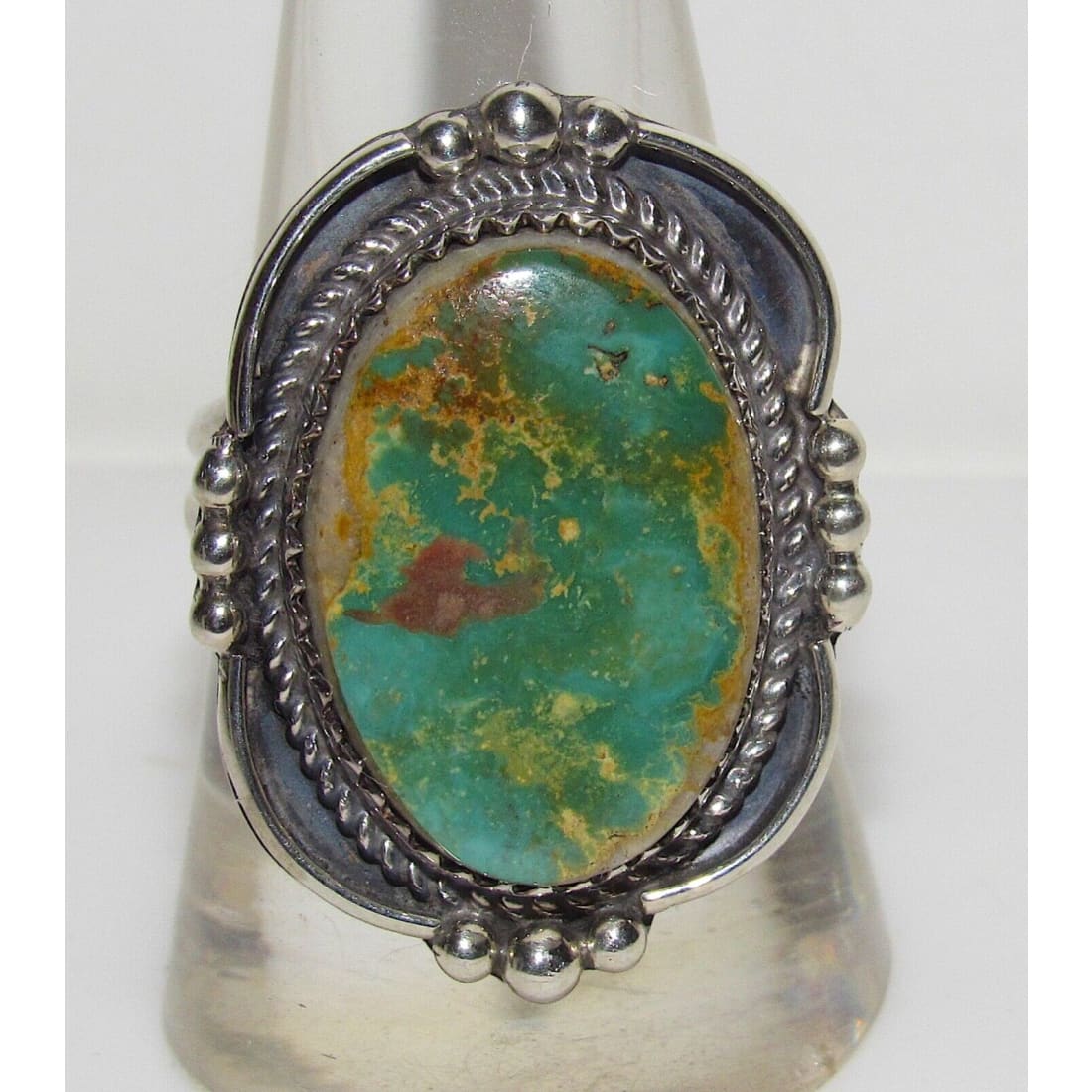 Navajo Carico Lake Turquoise Statement Ring Sz 9 Sterling 